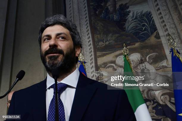 President of the Chamber Roberto Fico speaks at the end of the meeting with the President of the Republic, who entrusted him with an exploratory...