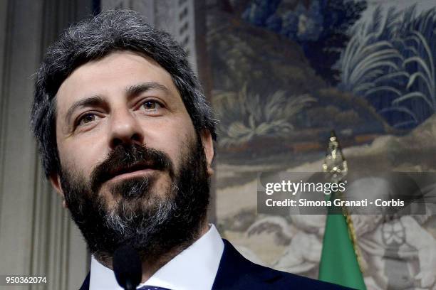 President of the Chamber Roberto Fico speaks at the end of the meeting with the President of the Republic, who entrusted him with an exploratory...