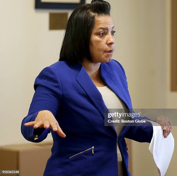 Former chief legal counsel for Massport and the MBTA and Suffolk County DA candidate Rachael Rollins speaks before the Ward 15 Democratic Party...