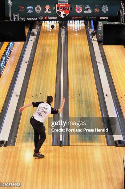 The Professional Bowling Association tournament held at Bayside Bow in Portland. Pro bowler Matt O'Grady, from Rahway, N.J., rolls a strike during...