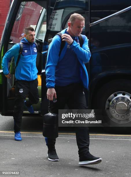 Wayne Rooney of Everton arrives at the stadium prior to the Premier League match between Everton and Newcastle United at Goodison Park on April 23,...