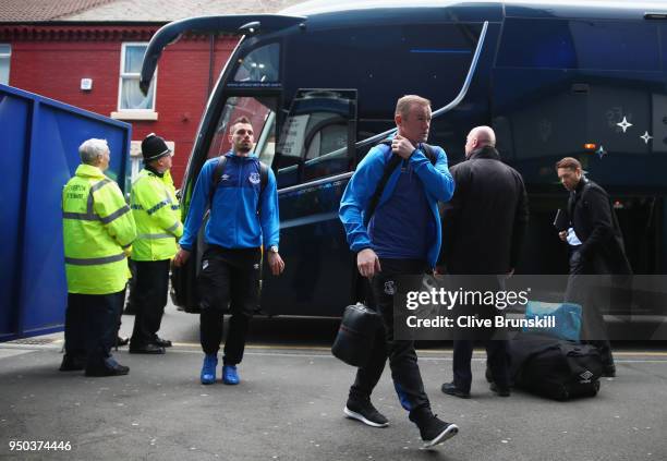 Wayne Rooney of Everton arrives at the stadium prior to the Premier League match between Everton and Newcastle United at Goodison Park on April 23,...