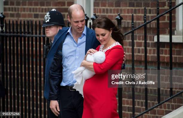 Prince William, Duke of Cambridge and Catherine, Duchess of Cambridge leave the Lindo Wing of St Mary's Hospital with their new born baby boy on...