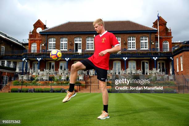 Kyle Edmund at The Queen's Club on April 23, 2018 in London, England. Liverpool fan Kyle Edmund shows support for his team ahead of their Champions...