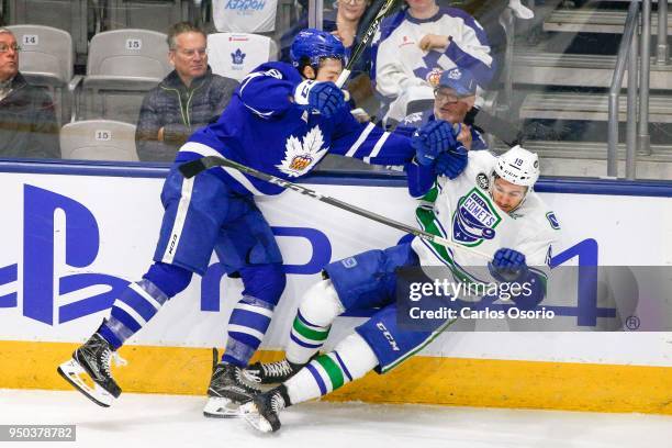 The Toronto Marlies host the Utica Comets in game 2 of their AHL Calder Cup playoff series at the Ricoh Coliseum.