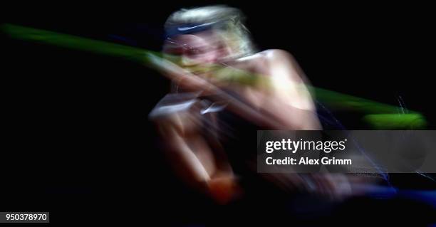 Carina Witthoeft of Germany in action during her qualifying round match against Marketa Vondrousova of Czech Republic during day 1 of the Porsche...