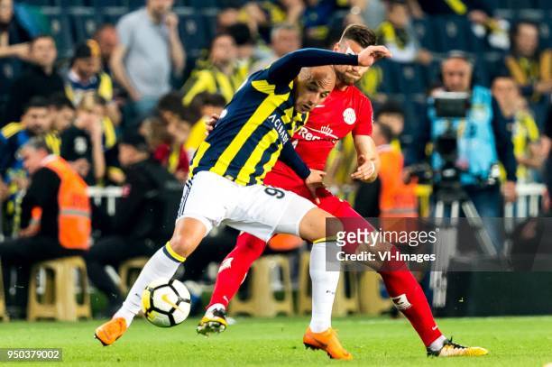 Aatif Chahechouhe of Fenerbahce SK, Ondrej Celustka of Antalyaspor AS during the Turkish Spor Toto Super Lig match Fenerbahce AS and Antalyaspor AS...