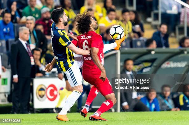 Hasan Ali Kaldirim of Fenerbahce SK, Nazim Sangare of Antalyaspor AS during the Turkish Spor Toto Super Lig match Fenerbahce AS and Antalyaspor AS at...