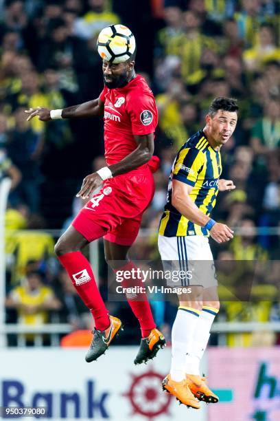 Danon Issouf Johannes Djourou Gbadjere of Antalyaspor AS, Giuliano Victor de Paula of Fenerbahce SK during the Turkish Spor Toto Super Lig match...