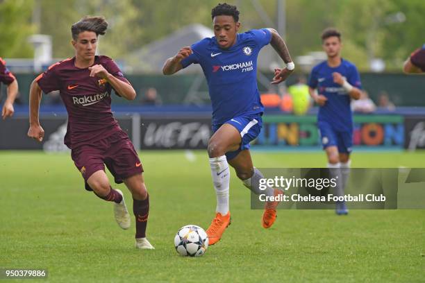 Juan Castillo of Chelsea during the Chelsea FC v FC Barcelona UEFA Youth League Final at Colovray Sports Centre on April 23, 2018 in Nyon,...