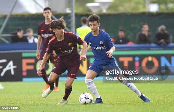 George McEachran of Chelsea during the Chelsea FC v FC Barcelona UEFA Youth League Final at Colovray Sports Centre on April 23, 2018 in Nyon,...