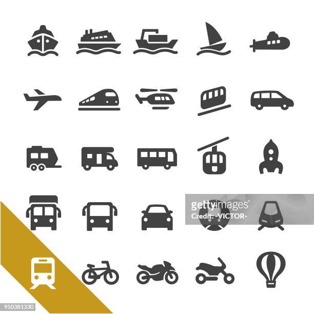 mode of transport icons - select series - cruise and motorbike and ship stock illustrations
