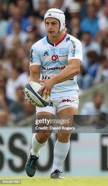 Pat Lambie of Racing 92 passes the ball during the European Rugby Champions Cup Semi-Final match between Racing 92 and Munster Rugby at Stade...