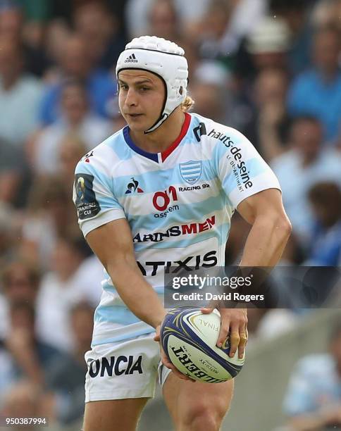 Pat Lambie of Racing 92 passes the ball during the European Rugby Champions Cup Semi-Final match between Racing 92 and Munster Rugby at Stade...