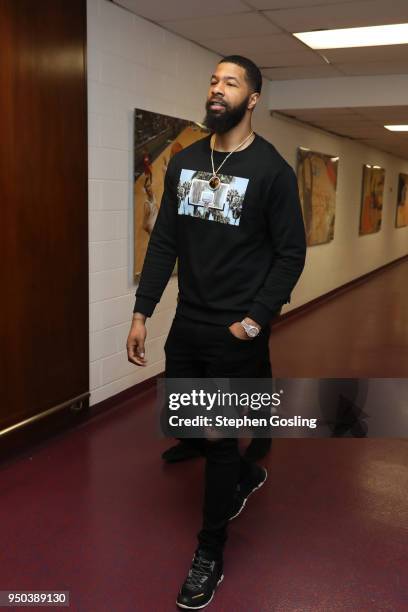 Markieff Morris of the Washington Wizards arrives before Game Four of Round One against the Toronto Raptors during the 2018 NBA Playoffs on April 22,...