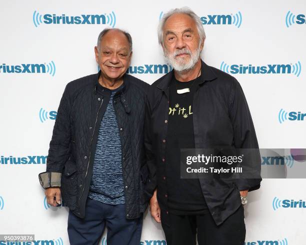 Cheech & Chong visit the SiriusXM Studios on April 23, 2018 in New York City.