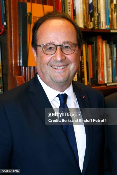 Former French President Francois Hollande signs his book "Les lecons du pouvoir" at Librairie Galignani on April 23, 2018 in Paris, France.
