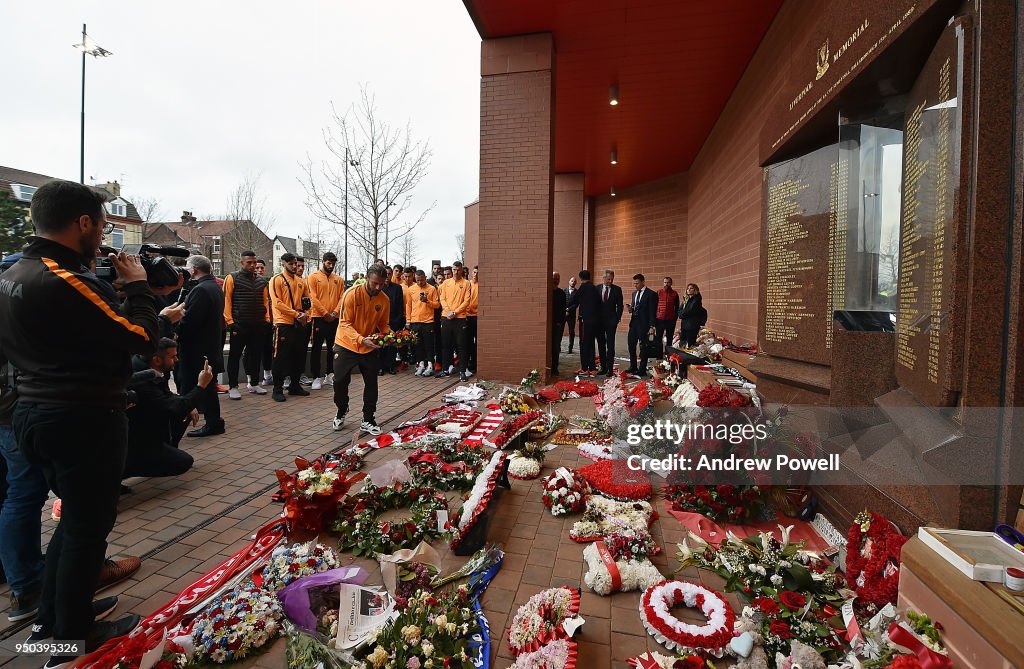 AS Roma Lay A Wreath At Hillsborough Memorial In Anfield