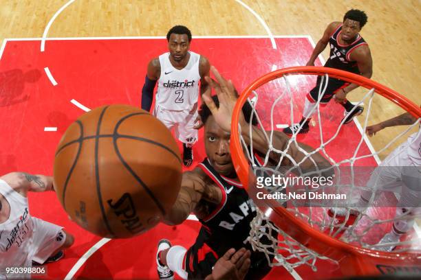 Anunoby of the Toronto Raptors goes to the basket against the Washington Wizards in Game Four of Round One of the 2018 NBA Playoffs on April 22, 2018...