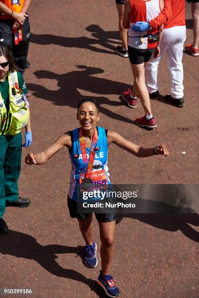 Adele Roberts at the finish line during the Virgin Money London Marathon in London, England on April 22, 2018.