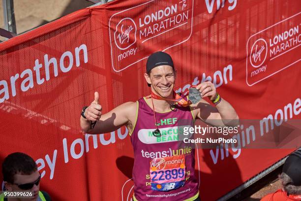 Marcus Bean poses for a photo ahead of participating in The Virgin London Marathon on April 22, 2018 in London, England.