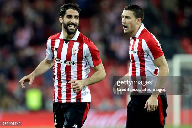 Raul Garcia of Athletic Bilbao celebrates 1-0 with Ander Iturraspe of Athletic Bilbao during the La Liga Santander match between Athletic de Bilbao v...