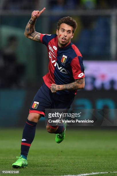 Iuri Medeiros of Genoa CFC celebrates after scoring the opening goal during the Serie A match between Genoa CFC and Hellas Verona FC at Stadio Luigi...