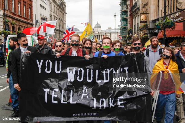 Count Dankula supporters march through Central in London, on 23 April 2018 to protest Free Speech Laws that saw Dankula get fined. Youtuber Mark...