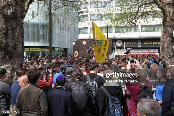 Count Dankula Supporters gather in Leicester Square in London, on 23 April 2018 to protest Free Speech Laws that saw Dankula get fined. Youtuber Mark...