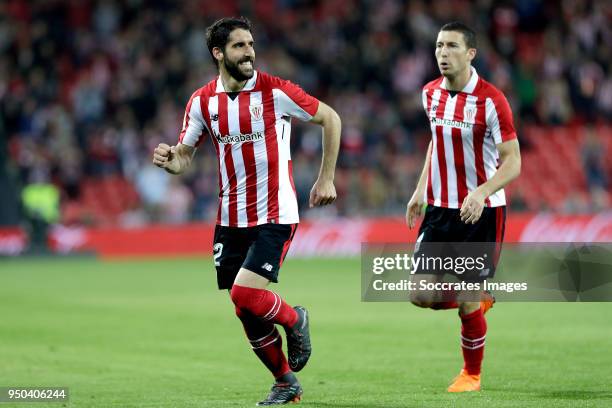 Raul Garcia of Athletic Bilbao celebrates 1-0 with Ander Iturraspe of Athletic Bilbao during the La Liga Santander match between Athletic de Bilbao v...