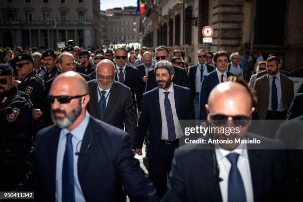 Chamber of Deputies President Roberto Fico walks to the Quirinal palace to receive an exploratory mandate from Italian President Sergio Mattarella to...