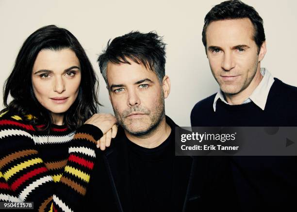 Rachel Weisz, Sebastian Lelio and Alessandro Nivola of the film Into the Disobedience poses for a portrait during the 2018 Tribeca Film Festival at...