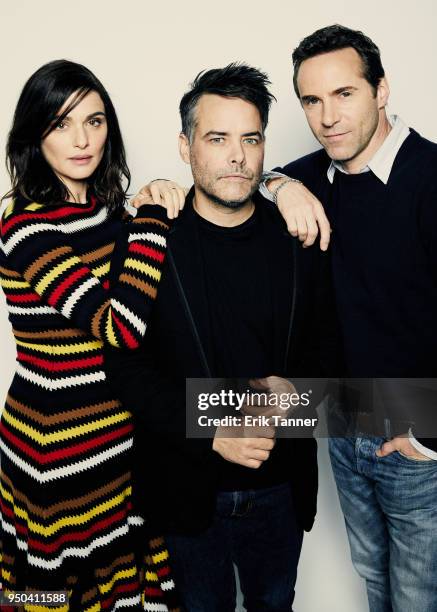 Rachel Weisz, Sebastian Lelio and Alessandro Nivola of the film Into the Disobedience poses for a portrait during the 2018 Tribeca Film Festival at...