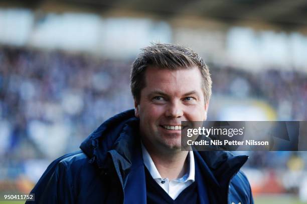 Jens Gustafsson, head coach of IFK Norrkoping during the Allsvenskan match between IFK Norrkoping and IK Sirius FK on April 23, 2018 at...