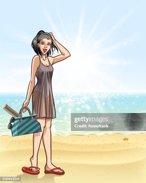 ilustraciones, imágenes clip art, dibujos animados e iconos de stock de vacaciones en la playa naturaleza - bolsa de playa