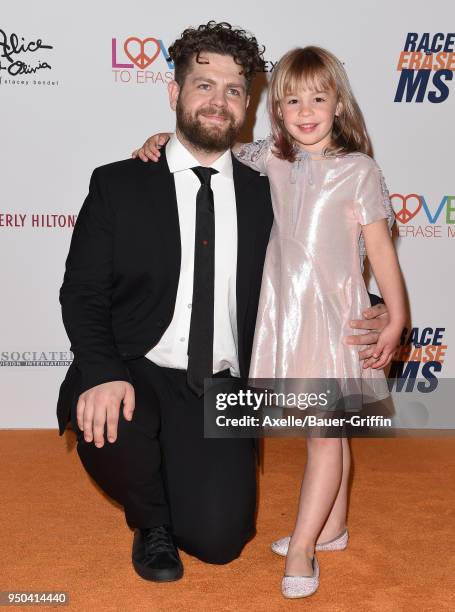 Personality Jack Osbourne and daughter Pearl Osbourne arrive at the 25th Annual Race to Erase MS Gala at The Beverly Hilton Hotel on April 20, 2018...