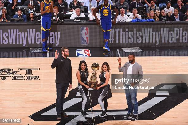 Matt Costello and Darrun Hilliard of the Austin Spurs during the game between the Golden State Warriors and the San Antonio Spurs in Game Three of...