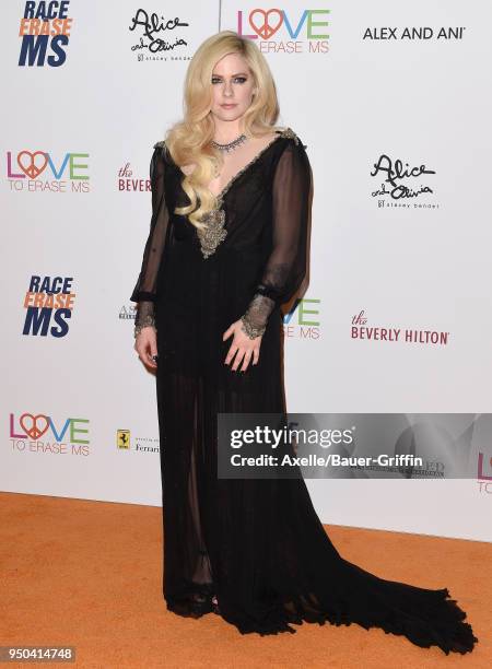 Singer Avril Lavigne arrives at the 25th Annual Race to Erase MS Gala at The Beverly Hilton Hotel on April 20, 2018 in Beverly Hills, California.