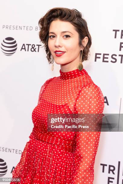 Mary Elizabeth Winstead wearing Valentino dress attends premiere of All About Nina during Tribeca Film Festival at SVA Theater.