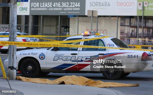 Police have Yonge Street blocked off at Parkview Avenue where on of the victims lies on the East side of the street as the Police investigate a van...