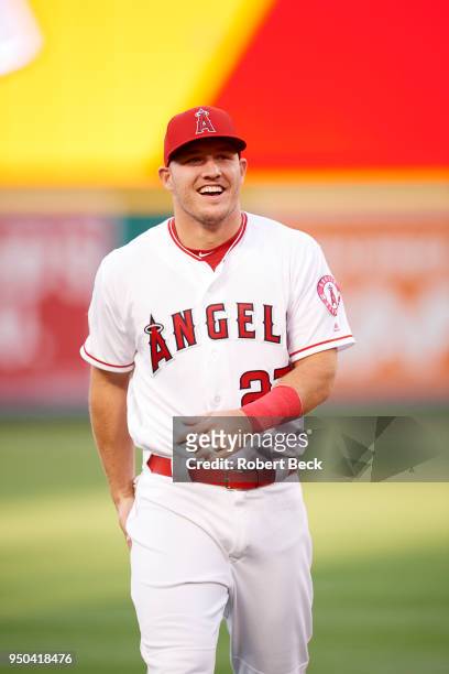 Los Angeles Angels Mike Trout before game vs Boston Red Sox at Angel Stadium. Anaheim, CA 4/17/2018 CREDIT: Robert Beck