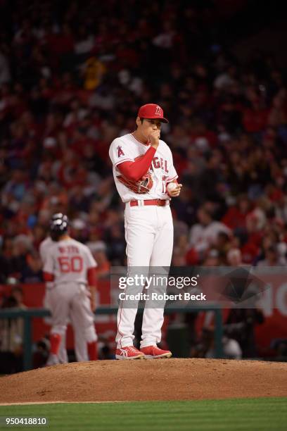 Los Angeles Angels Shohei Ohtani during game vs Boston Red Sox at Angel Stadium. Anaheim, CA 4/17/2018 CREDIT: Robert Beck