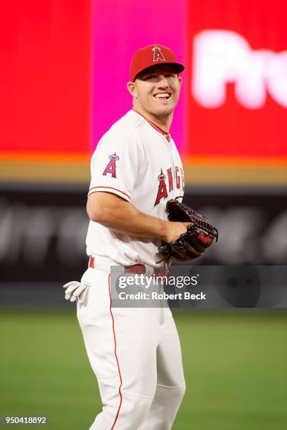 Los Angeles Angels Mike Trout during game vs Boston Red Sox at Angel Stadium. Anaheim, CA 4/17/2018 CREDIT: Robert Beck