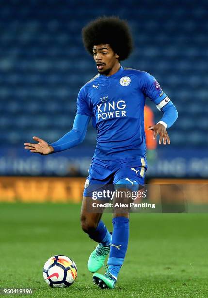 Hamza Choudhury of Leicester City in action during the Premier league 2 match between Leicester City and Derby County at King Power Stadium on April...