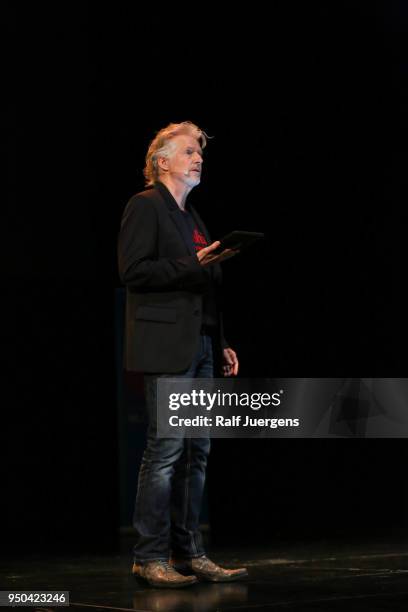 Frank Schaetzing presents his new book "Die Tyrannei des Schmetterlings" at Musical Dome Cologne on April 23, 2018 in Cologne, Germany.