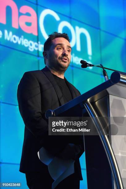 Bayona, Director of "Jurassic World: Fallen Kingdom", accepts the "International Filmmaker of the Year" award during CinemaCon 2018 International Day...