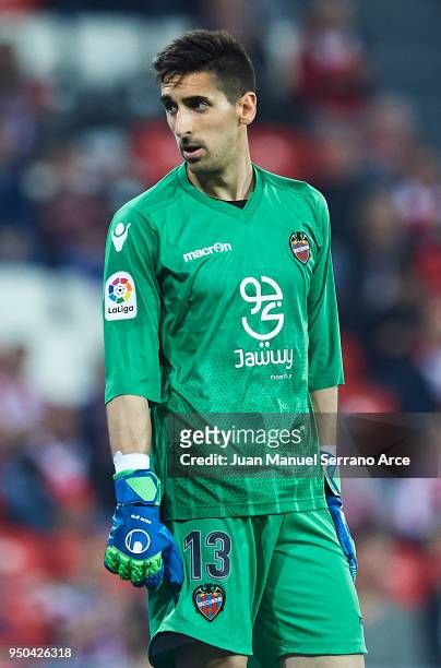 Oier Olazabal of Levante UD looks on during the La Liga match between Athletic Club and Levante at Estadio San Mames on April 23, 2018 in Bilbao,...