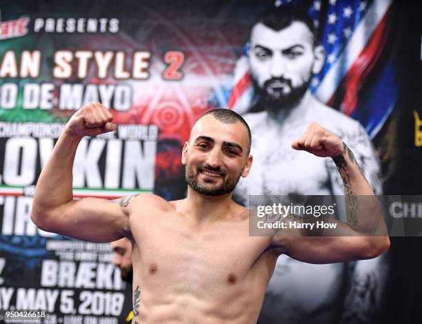 Vanes Martirosyan poses while training for his middleweight fight against Gennady Golovkin of Kazakhstan during a media workout at the Glendale...