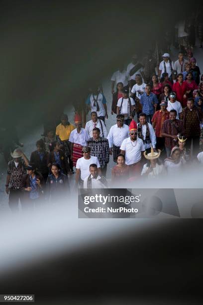 Kupang, East Nusa Tenggara, Indonesia April 24th 2018 : People at Kupang, Capital City of East Nusa Tenggara held parade arround the city to...