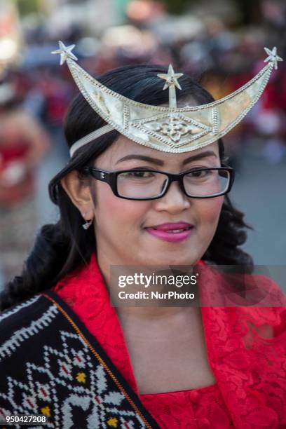 Kupang, East Nusa Tenggara, Indonesia April 24th 2018 : People at Kupang, Capital City of East Nusa Tenggara held parade arround the city to...